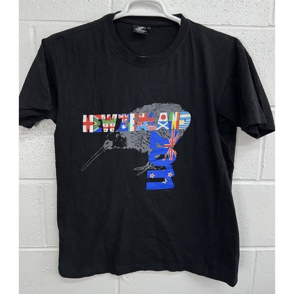 2011 New Zealand Rugby World Cup T-Shirt L Prokiwi Kiwi Flag Graphic Black